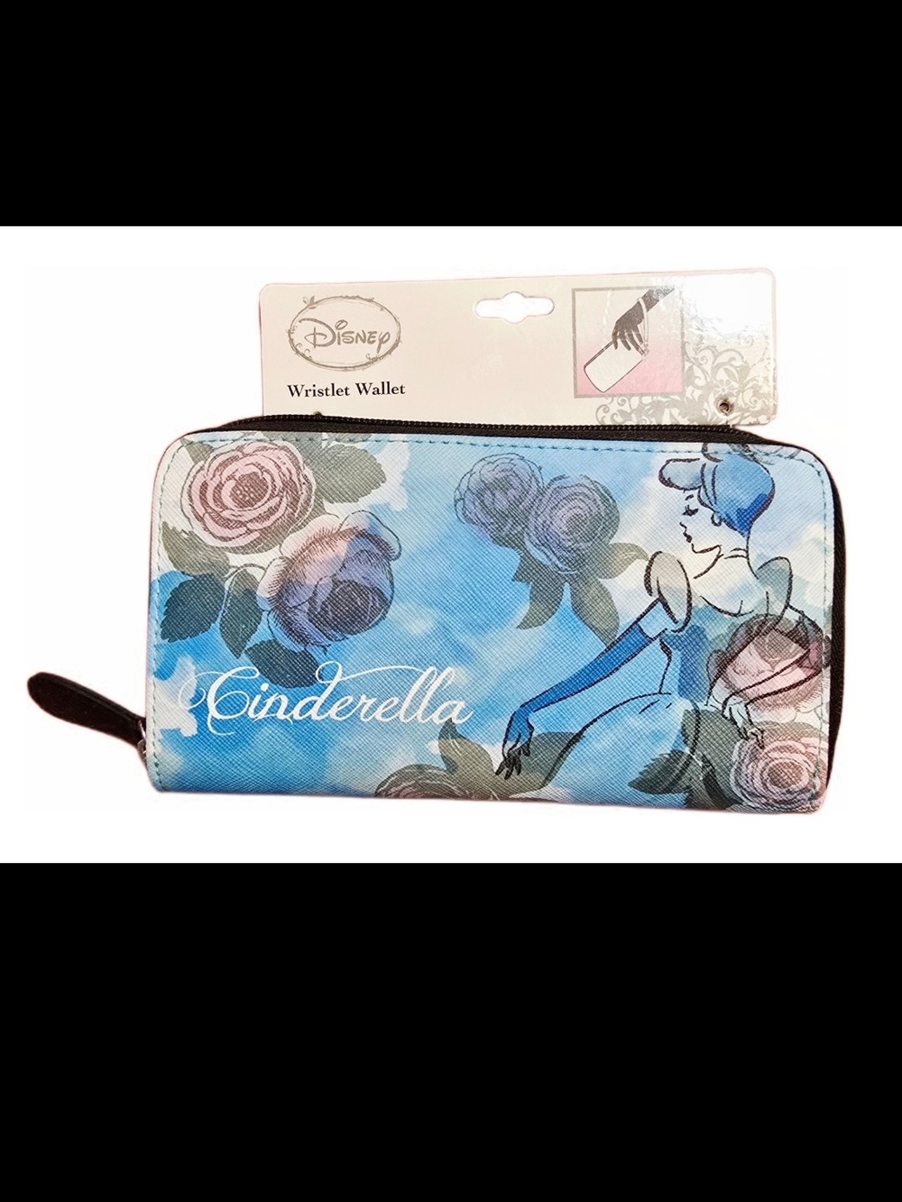 Disney Cinderella Floral Blue Zip-Around Wristlet Wallet